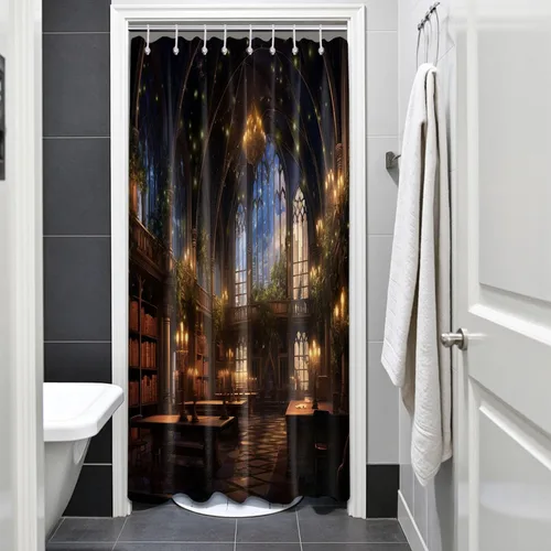 Vista 17 de Magic Castle - Cortina de ducha de castillo de cuento de hadas, decoración de baño, tela impermeable con ganchos, 36 x 72 pulgadas