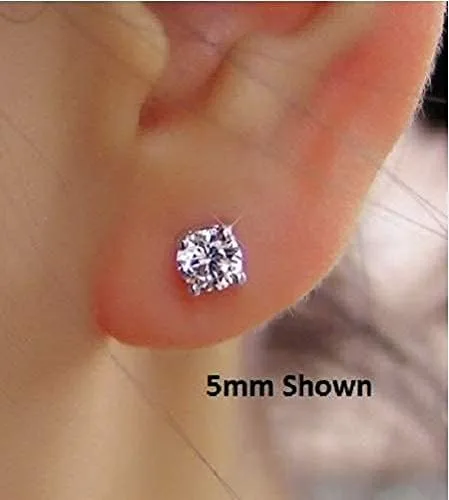 Vista 7 de Aretes de oro blanco 14k solitario con cubic y zirconia, con tapas seguras