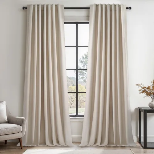 Vista 47 de Topfinel Cortinas opacas, blanco beige, 2 paneles, ventanas pequeñas, textura, mezcla de lino, bohemia, abedul, rural, gancho, bolsillo trasero