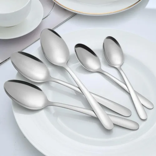 Vista 4 de BEWOS 16 cucharaditas – Cucharas de postre de acero inoxidable pulido espejo de 5.71 pulgadas, cucharas pequeñas para el hogar, restaurante