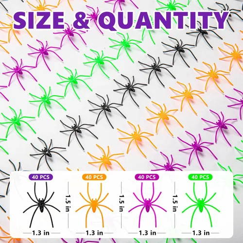 Vista 2 de Labeol 160 arañas falsas, 4 colores realistas de plástico de arañas falsas, accesorios de broma para Halloween, juguetes aterradores para fiestas