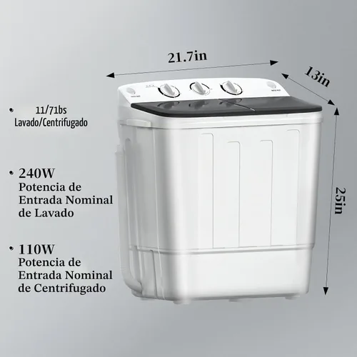 Vista 3 de Lavadora portátil, mini compacta de 18 libras, lavadora de doble tina con estante de secado y 10 perchas, combo de lavadora (11 libras) y secadora