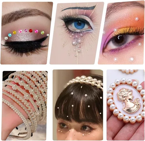 Vista 5 de 2064 piezas de perlas para manualidades, calcomanías de perlas autoadhesivas de 4 colores, 12 hojas de perlas para el cabello para hacer manualidades