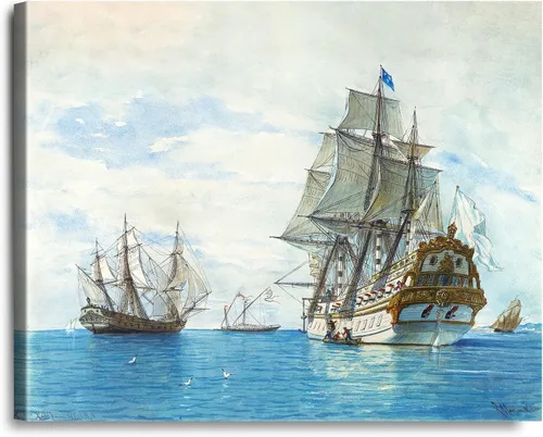 Vista 62 de A&T ARTWORK A Brisk Breeze por Willem van de velde Reproducciones de pintura de velero, impresiones en lienzo giclée para decoración del hogar, 20 x