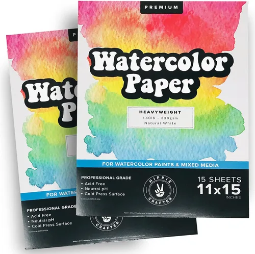 Vista 9 de Bloc de papel de acuarela, paquete de 2, papel pesado blanco prensado en frío de 140 libras para pintura de acuarela, marcadores y bolígrafos, 9 x