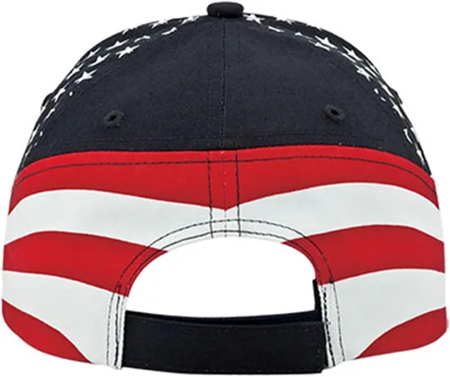 Vista 3 de MG - Gorra de sarga de algodón lavado, diseño de estrellas y rayas, bandera de Estados Unidos, Azul