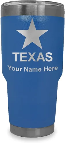 Vista 15 de LaserGram Vaso aislado al vacío de 20 onzas, bandera de Texas, grabado personalizado incluido (negro)