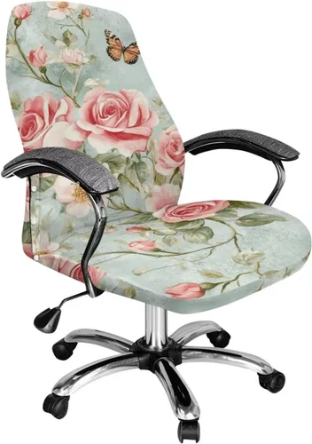 Vista 26 de Green Leaf - Fundas para sillas de oficina en casa, fundas elásticas para sillas de escritorio de computadora, respaldo alto, universales, fundas