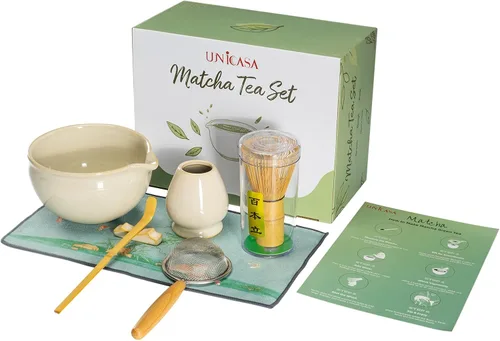 Vista 7 de UNICASA Juego de 7 batidores de matcha, 72 dientes de bambú Chasen, cuenco Verde claro