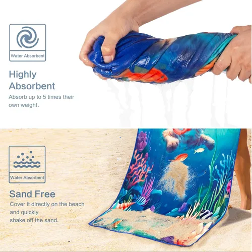 Vista 3 de Vimorco Toalla de playa para gatos, divertida toalla de playa con diseño de delfín y medusas, mezcla de algodón, toalla de campamento de terciopelo