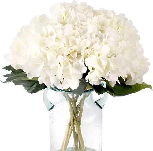 Vista 29 de 5 piezas de flores artificiales falsas, hortensias de seda, 1 arreglos de cabeza de flor, ramos de boda, decoración floral de plástico, centros