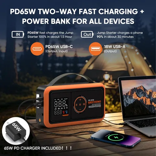 Vista 11 de Arrancador de salto de 24000mAh 4000A con compresor de aire, carga rápida Caja de salto y banco de energía de 88.8 Wh, inflador de parada automática