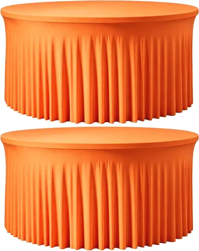 Vista 47 de Mantel redondo de 60 pulgadas en negro para mesas de 5 pies, funda de mesa ajustada de elastano con borde elástico y falda, lavable, sin arrugas