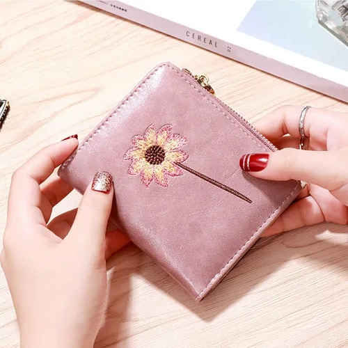 Vista 3 de AOXONEL Billetera pequeña y plegable para mujer, Rfid, compacta y bonita con cremallera, monedero para adolescentes y niñas (rosa)
