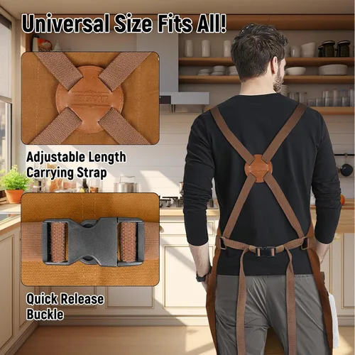 Vista 3 de Professional Chef Apron, 100% Cotton Canvas, Perfect for Cooking, Grilling, BBQ, and Kitchen Work, Durable & Stylish