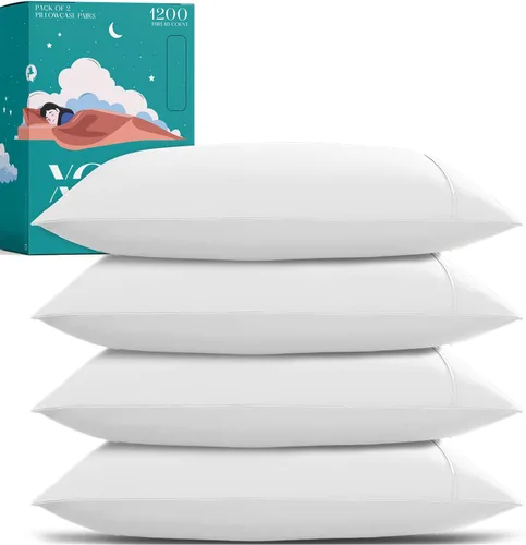 Vista 16 de XOOX Linen Juego de sábanas 100% algodón egipcio, sábanas de lujo de 1200 hilos de algodón egipcio tamaño Queen (4 piezas, gris claro), suave como