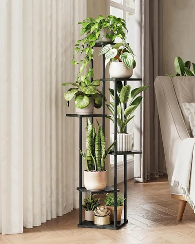 Vista 8 de GENTINGBRO Soporte alto para plantas de interior de 4 niveles para múltiples plantas, soporte de madera para plantas, estante de madera, estantería