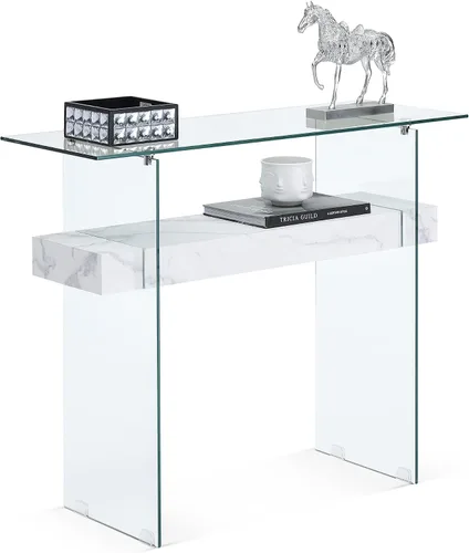 Vista 11 de ivinta Mesa de arrimo de cristal con almacenamiento, mesa de sofá moderna de 39.4" para sala de estar, vestíbulo, pasillo, dormitorio 5101 (Negro)