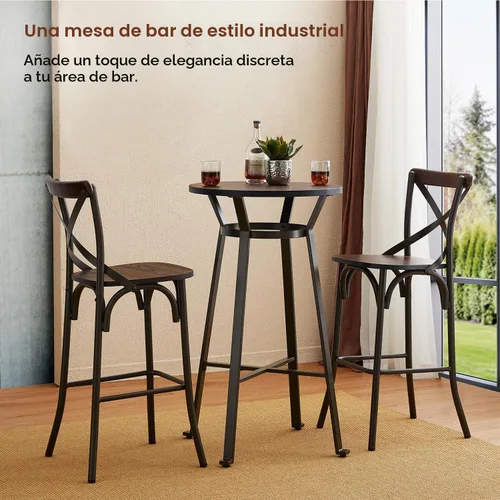 Vista 4 de Glitzhome Mesa redonda de bar, 41.25 pulgadas de alto, mesa de pub bistró de madera con reposapiés de metal con patas en X, mesa de isla de cocina