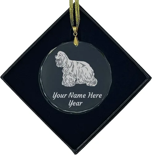 Vista 6 de LaserGram Adorno de Navidad de cristal personalizado, perro cocker spaniel, idea de regalo personalizada grabada con láser (forma de diamante)