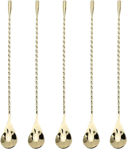 Vista 9 de Hoshen 12 Inch Stainless Steel Long-Handled Spiral Twisted Spoon, Cocktail Mixing Spoon - 5 PCS(Black)