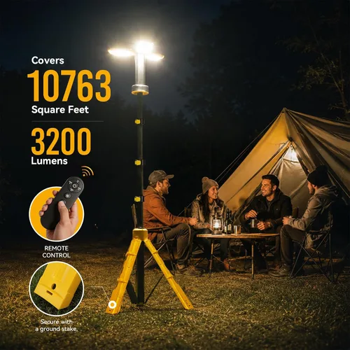 Vista 3 de 12000mAh Rechargeable Camping Light with Stand 73.2'' Yellow
