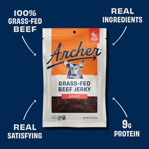 Vista 3 de Fuego Beef Jerky by Country Archer, 100% alimentado con pasto, bajo en carbohidratos, sin gluten, snack keto de 2.5 onzas, paquete de 4