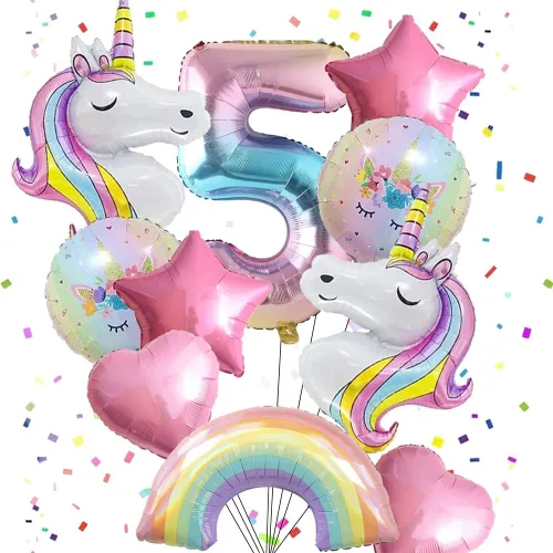 Vista 8 de Globos de Unicornio Decoraciones de Fiesta de Cumpleaños de Unicornio para Niñas Juego de Globos de Papel de Aluminio Macarón y Globos de Arcoíris