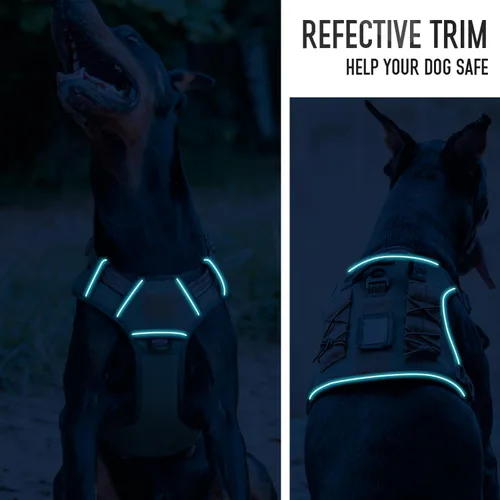 Vista 6 de Arnés táctico para perros medianos y grandes, control ajustable sin tirones con asa, chaleco reflectante resistente, talla XL Verde militar