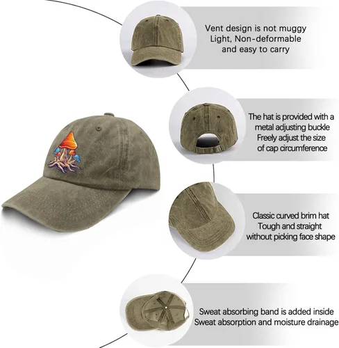 Vista 6 de Sombrero Magic Mushrooms Dad Sombreros para Mujer Vintage Denim Cap Ajustable