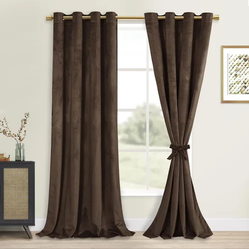 Vista 90 de DWCN - Juego de 2 paneles de cortina de terciopelo con ojales negros, tratamiento de ventanas con aislamiento térmico, apilables, decoración moderna