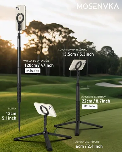 Vista 2 de MOSENVKA Magnetic Golf Tripod & Monopod Phone Holder Swing Recording Trípode ajustable para palos de golf para selfie, montaje en tierra para grabar
