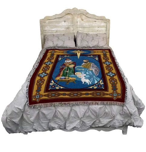 Vista 2 de Pure Country Weavers - Cobija con flecos de algodón, tejida, 72 x 54, flores de Navidad, fabricada en EE.UU.