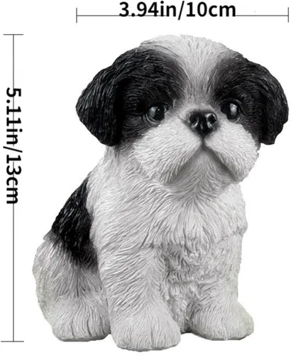 Vista 5 de Linda estatua de perro Shih Tzu para decoración del hogar, resina de simulación de animal, linda figura de cachorro, artesanía de resina, accesorios