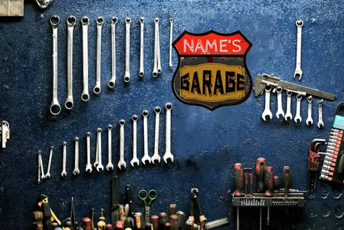 Vista 5 de Letreros de metal personalizados con escudo retro personalizado, decoración de pared, diseño de texto para garaje, regalo creativo, plato de 12 x 12