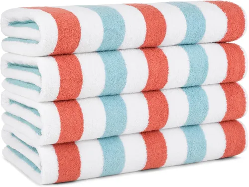 Vista 12 de Arkwright Cabo Cabana Stripe - Paquete de 4 toallas de algodón de rizo de algodón grandes y suaves de secado rápido para piscina, natación