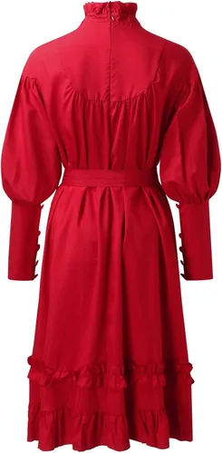 Vista 4 de Vestido gótico negro para mujer, vestido Lolita de manga abombada, vestido victoriano con volantes para el renacimiento medieval