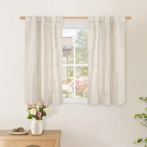 Vista 139 de BGment Cortinas cortas de lino marfil de 36 pulgadas de largo para ventanas de cocina, pequeñas cortinas texturizadas rústicas para café sobre