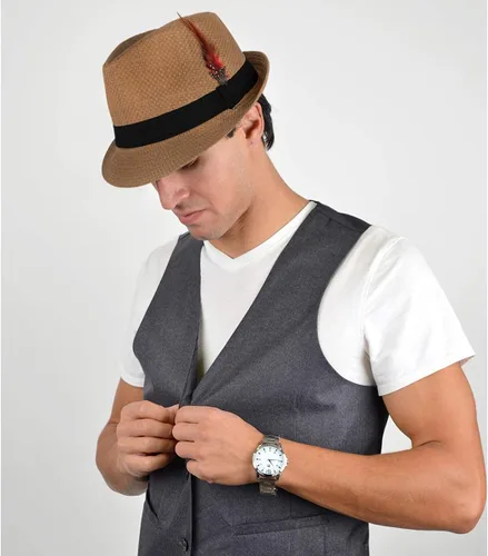 Vista 5 de WESTEND Fedora unisex de ala corta Sombreros para hombres y mujeres + sombreros de paja Fedora sombreros de malla refrescante, sombreros de Fedora