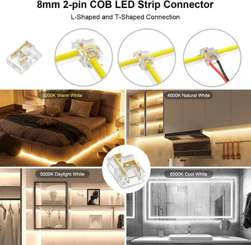 Vista 7 de Wefomey - Tira de luz LED COB blanca, 16.5 pies regulable 2700K-6500K de alta densidad 3100LEDs 24V, cinta de LED flexible con control remoto y APP