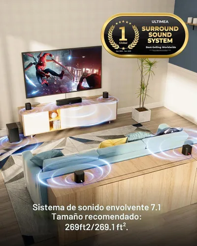 Vista 2 de ULTIMEA Barra de sonido de 7.1 canales con subwoofer, sistema de cine