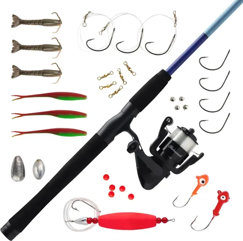 Vista 12 de Shakespeare Catch More Fish Spinning Reel and Fishing Rod Combo with Kit rojo - mediano