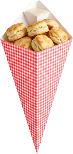 Vista 8 de Restaurantware Conetek - Conos de comida ecológicos de 11.5 pulgadas con bolsillo integrado para condimentos: para aperitivos, cono de papel seguro