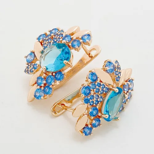 Vista 5 de SAGEKING 2024 New Aomigc New 585 Rose Gold Big Sky Blue Stone Earrings Women Romantic Wedding Grand Party Unique Fashion Jewelry Fashion Accessories