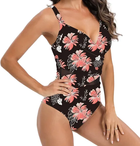 Vista 4 de Women's One Piece Swimsuit Tummy Control V Neck Bathing Suit Vintage Floral Swimwear Sexy Monokini Swimsuits
