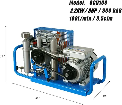 Vista 3 de Compresor de aire portátil - 2.2kw / 3HP - 230V/60Hz - 3.5cfm máx. 4500 Psi - Compresor de aire de alta presión Tanque de buceo/Rife/PCP