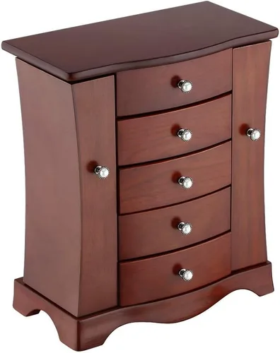 Vista 3 de RR ROUND RICH DESIGN Joyero de madera maciza con cajones de almacenamiento grandes, marrón y negro