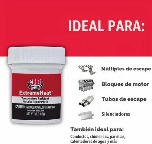 Vista 5 de J-B Weld 37901 ExtremeHeat - Pasta metálica resistente a altas temperaturas, 3 oz