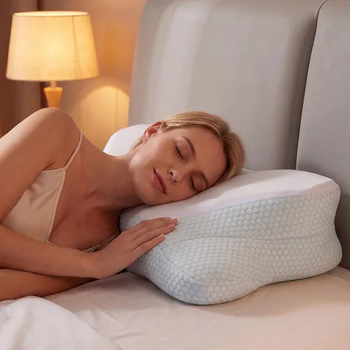Vista 7 de Almohada cervical ergonómica para el cuello, almohada de espuma viscoelástica para aliviar el dolor, almohadas ortopédicas de cama con soporte
