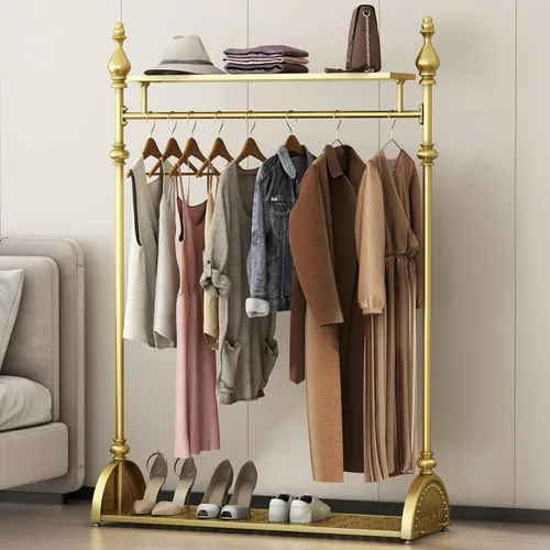 Vista 9 de Perchero de Ropa Dorado, Perchero de Ropa Industrial para Colgar Ropa con Estantes Dobles Independiente Multifuncional de Servicio Pesado Perchero